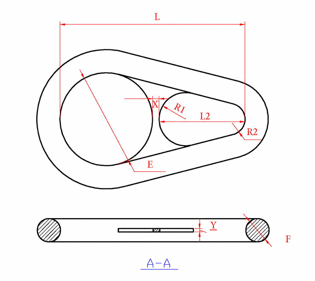 Desenho técnico dimensional do AQUALINK Pearlink com R1, R2, L, L2, E, F, X e Y